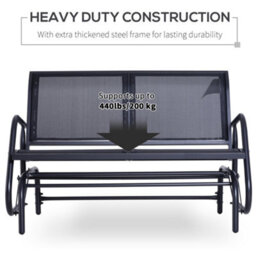 Outsunny 2-Person Patio Glider Bench Gliding Chair Loveseat W/ Armrest Black - thumbnail 6