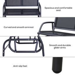 Outsunny 2-Person Patio Glider Bench Gliding Chair Loveseat W/ Armrest Black - thumbnail 7