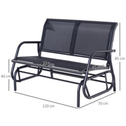 Outsunny 2-Person Patio Glider Bench Gliding Chair Loveseat W/ Armrest Black - thumbnail 3
