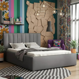 Modern Bedroom Bed Frame With Storage 180X200 Hdf And Laminated Board Metal Slatted Base 200X223X93Cm Grey