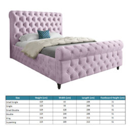 Savana Sleigh Upholstered Soft Velvet Pink Bed Frame - thumbnail 4