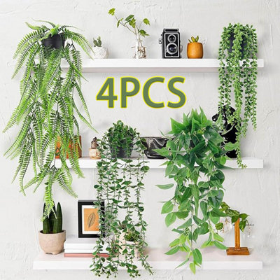 CLEFFNS Artificial Hanging Plants, 4 Pack Fake Potted Greenery Plant Faux Mandala Vine, String Of Pearls, Ivy Vine,persian Grass Fern - image 1