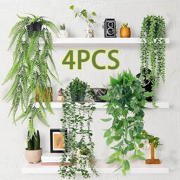 CLEFFNS Artificial Hanging Plants, 4 Pack Fake Potted Greenery Plant Faux Mandala Vine, String Of Pearls, Ivy Vine,persian Grass Fern - thumbnail 1