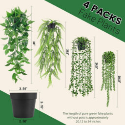 CLEFFNS Artificial Hanging Plants, 4 Pack Fake Potted Greenery Plant Faux Mandala Vine, String Of Pearls, Ivy Vine,persian Grass Fern - thumbnail 3