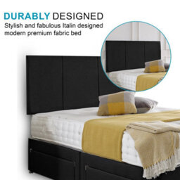 Dining Tables Chelsea Headboard Divan Set, 2 Drawer On Same Side With Sprung 1500 Comfort Mattress - Damask Fabric Black - Double - thumbnail 3