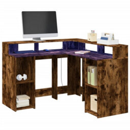 Berkfield Desk With Led Lights Smoked Oak 130X130X91 Cm Engineered Wood - thumbnail 1