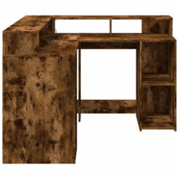Berkfield Desk With Led Lights Smoked Oak 130X130X91 Cm Engineered Wood - thumbnail 7