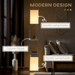 Homcom Shelf Floor Lamp With Dual Light, For Living Room, Bedroom, White - thumbnail 4