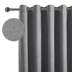 Aspire Homeware Charcoal Linen 100% Blackout Curtain Thermal Insulated Eyelet Curtain Pair (W)117Cm X (D)137Cm With Tie Back - thumbnail 2