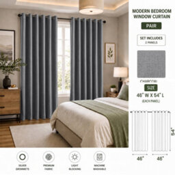 Aspire Homeware Charcoal Linen 100% Blackout Curtain Thermal Insulated Eyelet Curtain Pair (W)117Cm X (D)137Cm With Tie Back - thumbnail 8