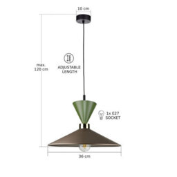 Luminosa Lighting Luminosa Amaris Dome Pendant Ceiling Light Brown, Gold, Green 1X E27 - thumbnail 4