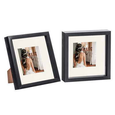 "Nicola Spring 8 X 8"" Photo Frames - Black/ivory Mount - 3D Picture Frame Box Portrait Display Case (4 X 4"" Mount) Set Of 2" - image 1