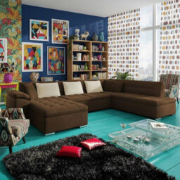 Niko Bis Fold Out U Shape Corner Sofa Chipboard Frame With Storage Bed 350X205X76 Cm Brown Left - thumbnail 1