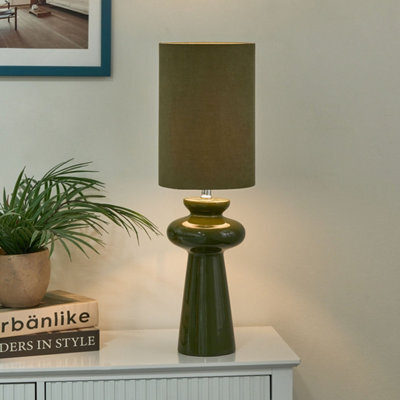 Beliani Bedside Lamp - Olive-Green Ceramic Base With Faux Suede Shade, 62Cm - image 1
