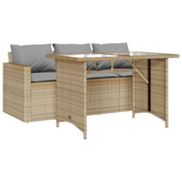 Berkfield 2 Piece Garden Dining Set With Cushions Beige Poly Rattan - thumbnail 2
