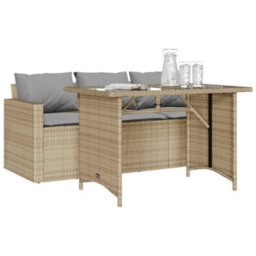 Berkfield 2 Piece Garden Dining Set With Cushions Beige Poly Rattan - thumbnail 3