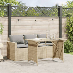Berkfield 2 Piece Garden Dining Set With Cushions Beige Poly Rattan