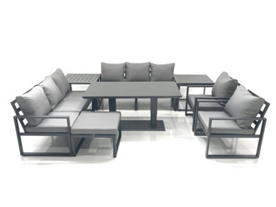 Fimous Garden Sofa Set Aluminium Furniture Rising Dining Tabe Set With 2 Chair Big Footstools 2 Side Tables Dark Grey - image 1