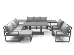 Fimous Garden Sofa Set Aluminium Furniture Rising Dining Tabe Set With 2 Chair Big Footstools 2 Side Tables Dark Grey - thumbnail 2
