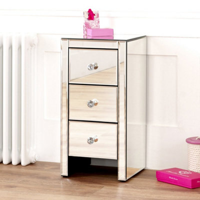 The Furniture Market Slim Mirrored 3 Drawer Bedside Table Crystal Handles Space Saving Design Premium Quality No Assembly Required - image 1