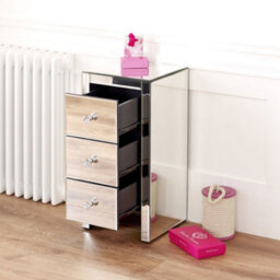 The Furniture Market Slim Mirrored 3 Drawer Bedside Table Crystal Handles Space Saving Design Premium Quality No Assembly Required - thumbnail 2