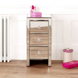 The Furniture Market Slim Mirrored 3 Drawer Bedside Table Crystal Handles Space Saving Design Premium Quality No Assembly Required - thumbnail 3
