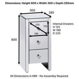 The Furniture Market Slim Mirrored 3 Drawer Bedside Table Crystal Handles Space Saving Design Premium Quality No Assembly Required - thumbnail 9