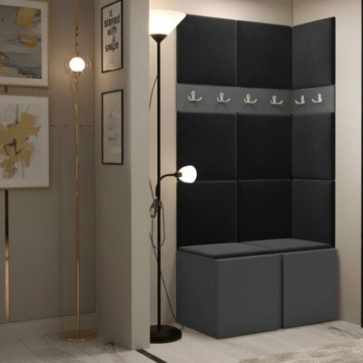Orion I Hallway Set Graphite Shoe Cabinet Hangers Black Panels - image 1