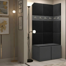 Orion I Hallway Set Graphite Shoe Cabinet Hangers Black Panels - thumbnail 1