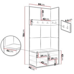 Orion I Hallway Set Graphite Shoe Cabinet Hangers Black Panels - thumbnail 3