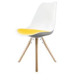 Fusion Living Soho White & Yellow Plastic Dining Chair With Pyramid Light Wood Legs - thumbnail 1