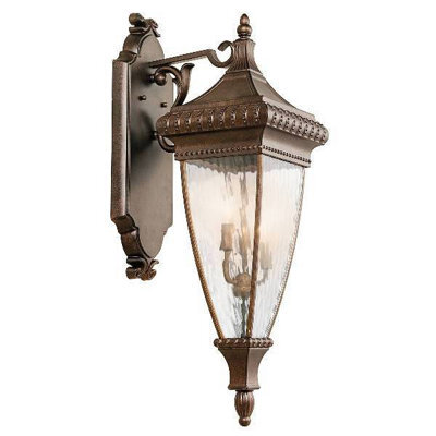 Luminosa Lighting Luminosa Venetian Rain 3 Light Outdoor Large Wall Lantern Light Brushed Bronze Ip44, E14