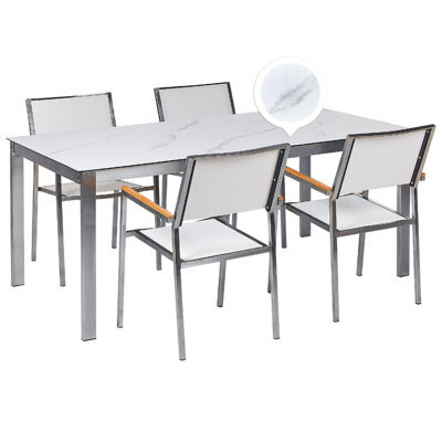 Beliani Garden Dining Set 4 Seater Cosoleto/grosseto Tempered Glass Marble Effect White Marble - image 1