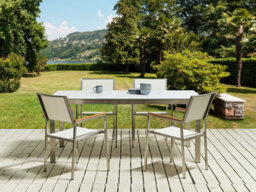 Beliani Garden Dining Set 4 Seater Cosoleto/grosseto Tempered Glass Marble Effect White Marble - thumbnail 2