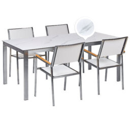 Beliani Garden Dining Set 4 Seater Cosoleto/grosseto Tempered Glass Marble Effect White Marble - thumbnail 1