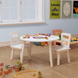 Wooden Storage Table With 2 Chairs, Kids Table And Chair Sets, Kids Children Playroom Bedroom Furniture