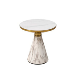 Aspect Furniture Modern Polly Pillar Side Table In White & Gold With Sintered Stone Top,snow White/white - thumbnail 4