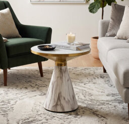 Aspect Furniture Modern Polly Pillar Side Table In White & Gold With Sintered Stone Top,snow White/white - thumbnail 2