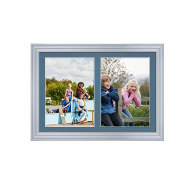 AK Frames 20X14 Silver Classic Multi Photo Frame With Pompadour Mount - Holds 2 Apertures (2X) A4 Photos - image 1