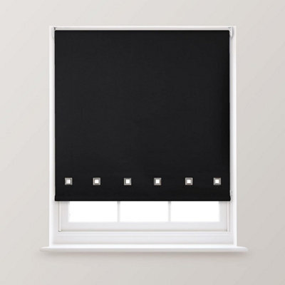 A.unique Home Premium Quality Trimmable Square Eyelet Window Roller Blind - 2Ft - Black - 60Cm (W) X 170Cm (L) - image 1