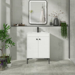 Royal Bathrooms Verona 600mm Gloss White Floor Standing Vanity Unit 2 Door With Ceramic Basin & Matt Black Knob - thumbnail 4