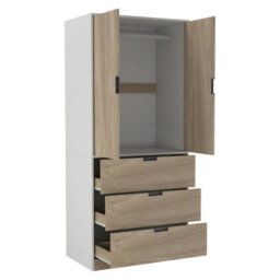 Urbn-Living Urbnliving 180Cm Height White Wardrobe With Oak 2 Door 3 Drawer Storage And Modern Hanging Rail Furniture - thumbnail 2