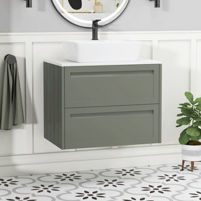 Royal Bathrooms Royal Bathroom Elmore 700mm Matt Green Wall Mounted Countertop Bathroom Vanity Unit 2 Drawer With Cube Basin - image 1