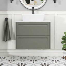 Royal Bathrooms Royal Bathroom Elmore 700mm Matt Green Wall Mounted Countertop Bathroom Vanity Unit 2 Drawer With Cube Basin - thumbnail 4