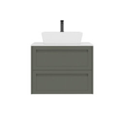 Royal Bathrooms Royal Bathroom Elmore 700mm Matt Green Wall Mounted Countertop Bathroom Vanity Unit 2 Drawer With Cube Basin - thumbnail 7