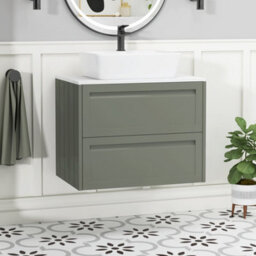 Royal Bathrooms Royal Bathroom Elmore 700mm Matt Green Wall Mounted Countertop Bathroom Vanity Unit 2 Drawer With Cube Basin - thumbnail 1