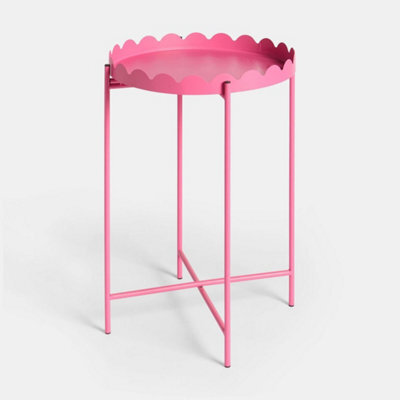 Bright Pink Scallop Edge Side Table Coffee Tables With Metal Frame - image 1