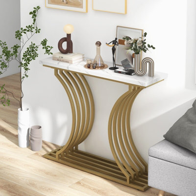 Costway 100Cm Modern Console Table Narrow Entryway Table With Faux Marble Tabletop - image 1
