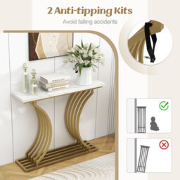 Costway 100Cm Modern Console Table Narrow Entryway Table With Faux Marble Tabletop - thumbnail 8