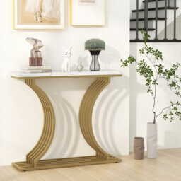 Costway 100Cm Modern Console Table Narrow Entryway Table With Faux Marble Tabletop - thumbnail 4